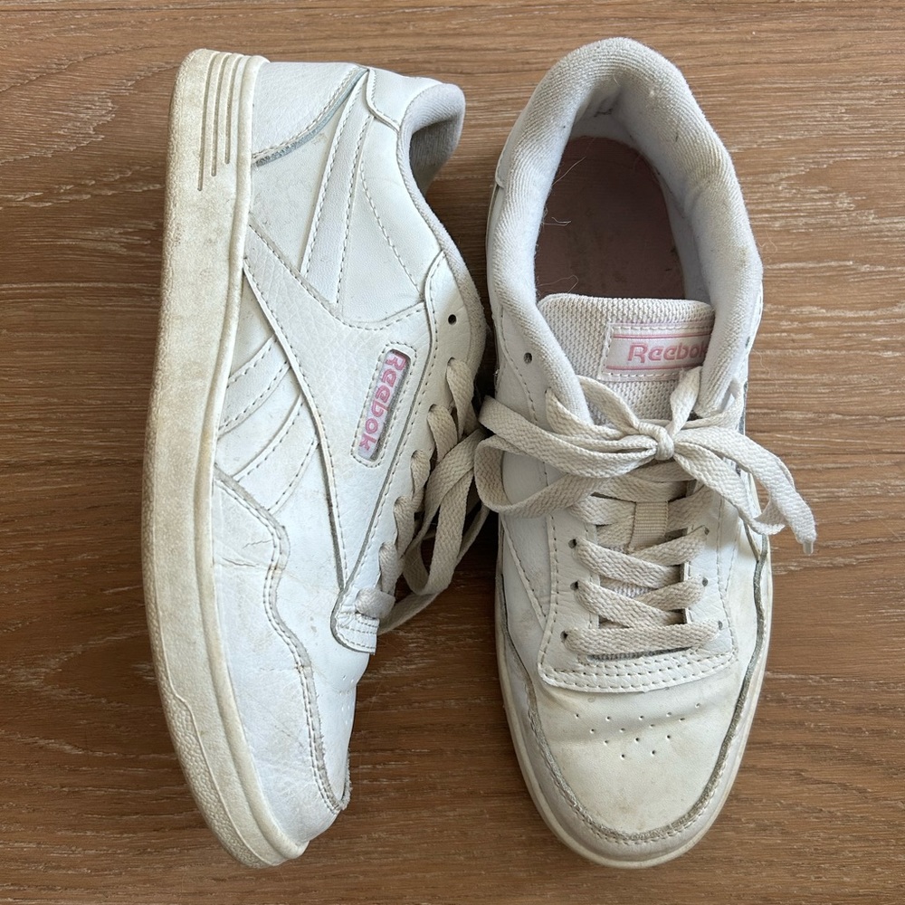 Reebok White & Pink Club C Sneakers (size 7)